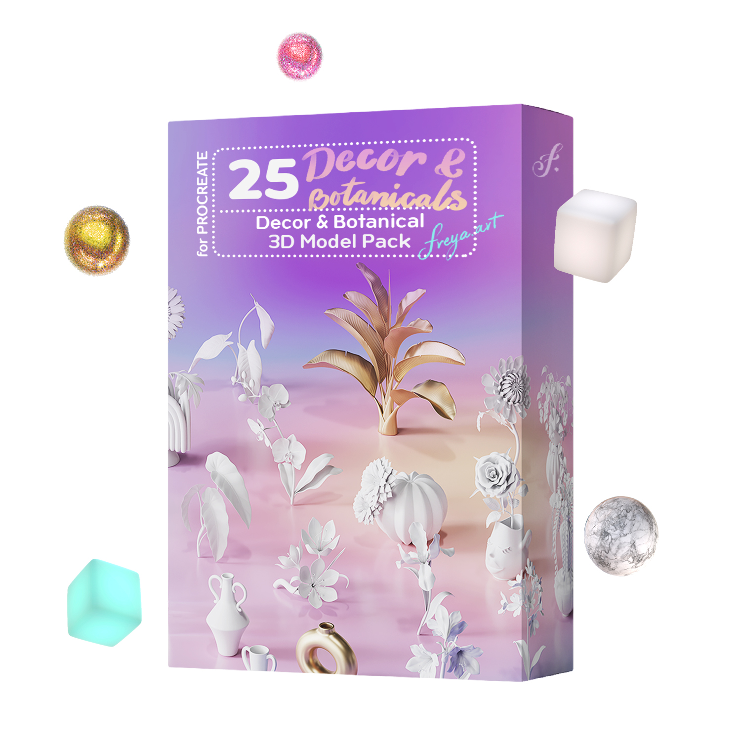 25 extra models Decor -2 - white Procreate 3D Model pack: Botanical and decor (Commercial license incl.)