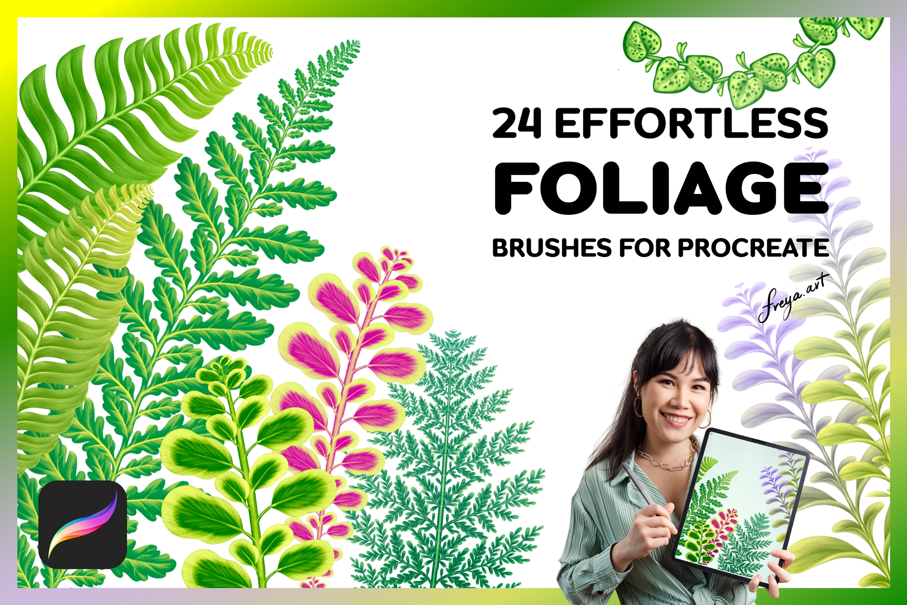 Cover_DC_24Effortless_Foliage_Brushes Procreate Foliage Stamps | 24 Effortless Foliage Brushes