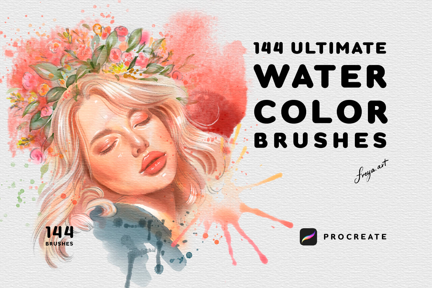 Designcuts_WC_Set01_144_Ultimate_Watercolor_Brushes_A_Cover Best Watercolor Brushes Procreate | 144 Brushes For Procreate Watercolor