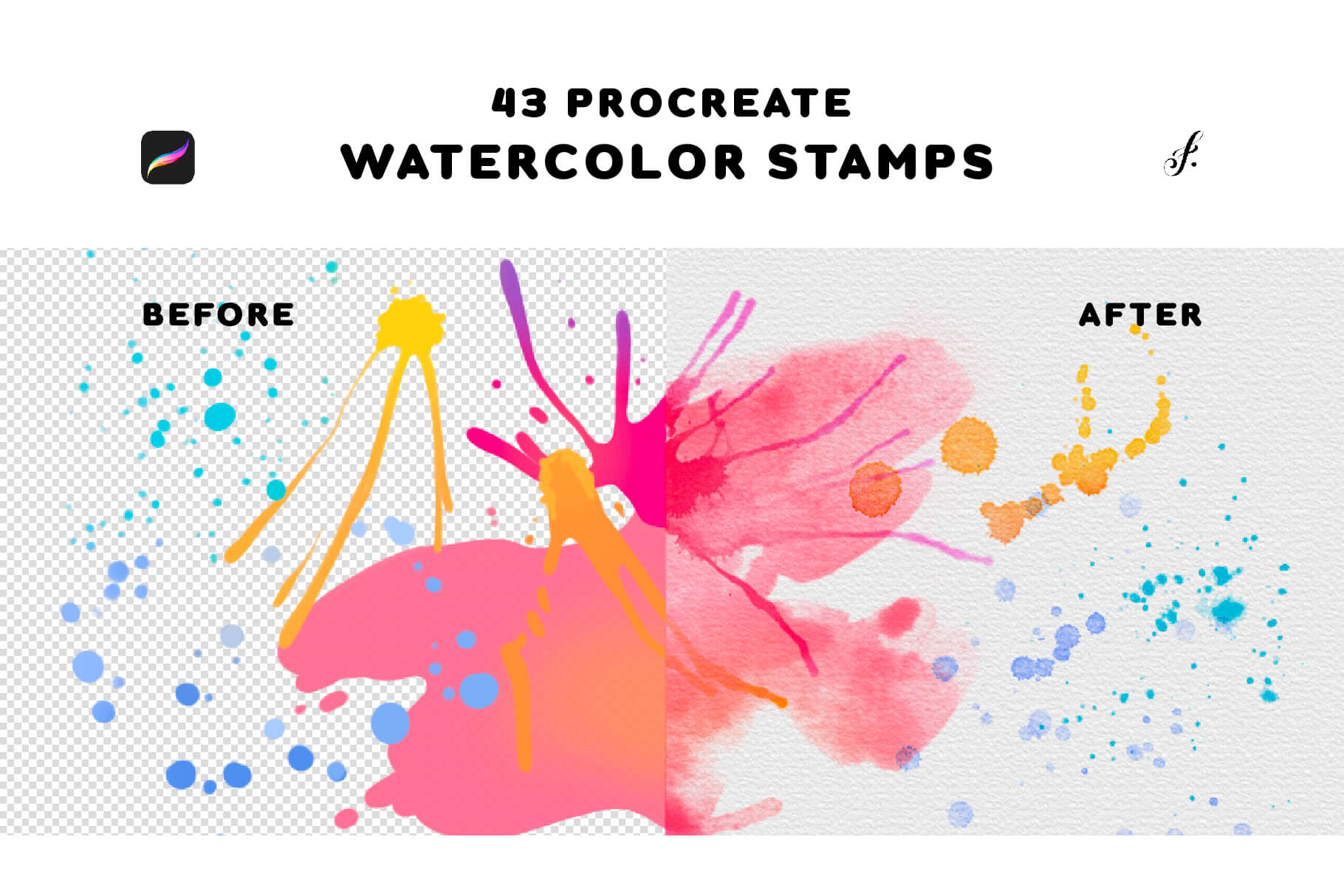Procreate Watercolor Stamp | 43 Procreate Water color Stamps
