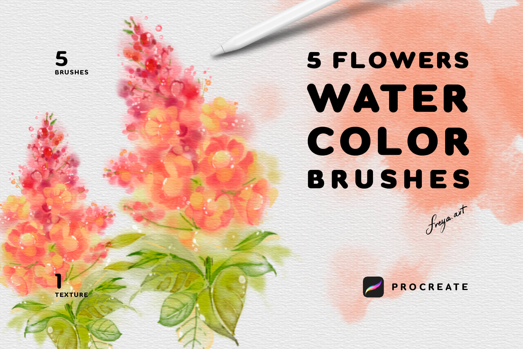 Procreate Watercolor Flowers | 5 Flowers Watercolor Brushes For Procreate
