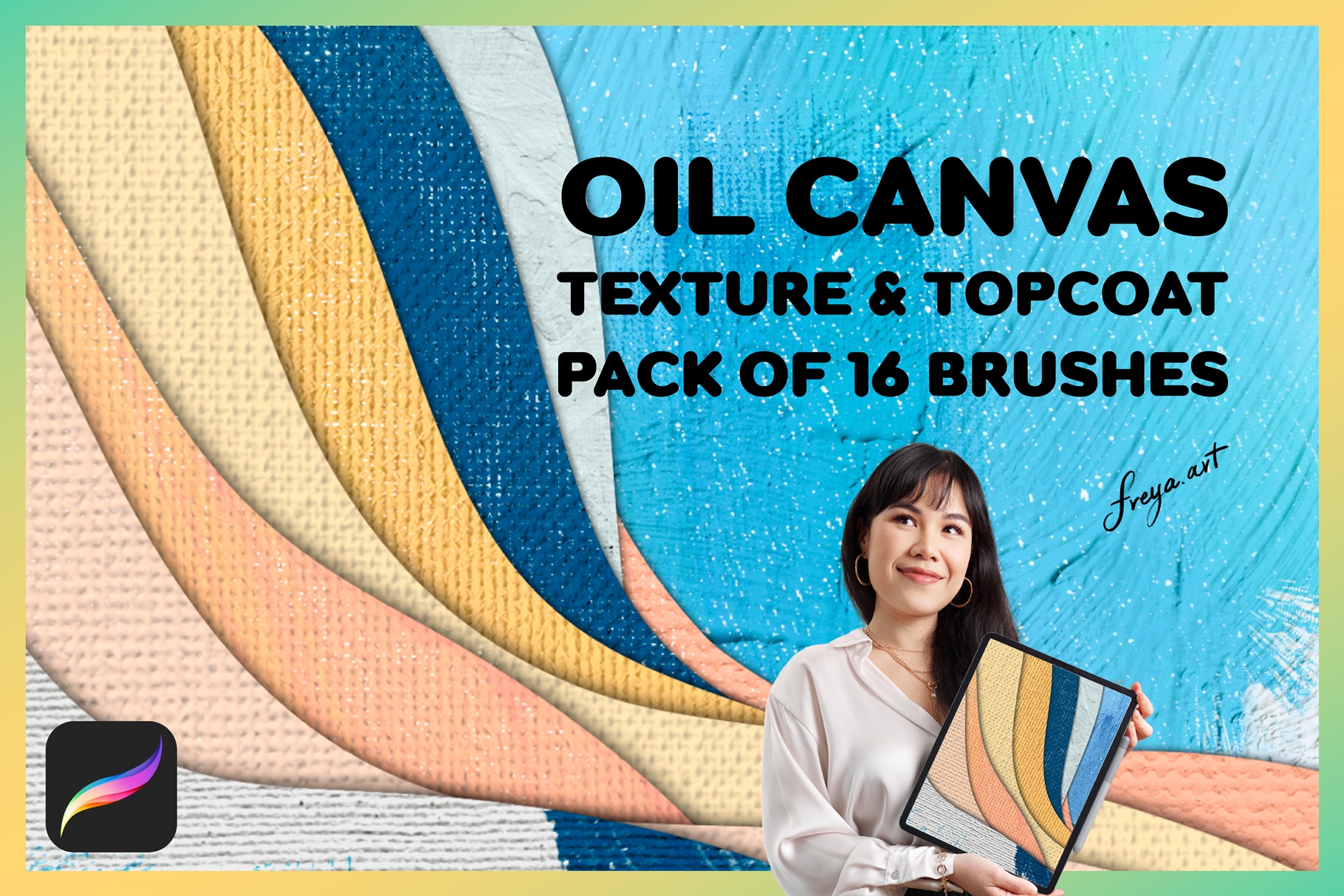 Procreate Canvas | Oil Canvas Texture & Topcoat Pack of 16 Brushes