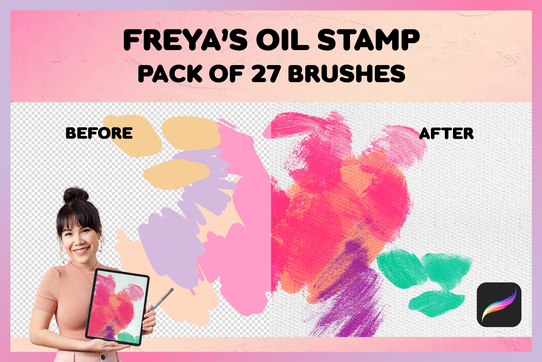 Procreate Abstract Brush | Freya's Oil Stamp Pack of 27 Brushes